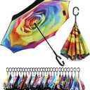 SIEPASA 49/56 Inch Inverted Reverse Upside Down Umbrella, Extra Large Double Canopy Vented Windproof Waterproof Stick Golf Umbrellas with C-shape Handle.