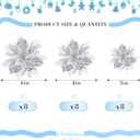 24 Christmas Glitter Artificial Poinsettia Flowers Xmas Poinsettia Artificial Wedding Flowers Decorations Xmas Tree Ornaments with Clips for Party Favors, 6 Inch, 4 Inch, 3 Inch (Silver)