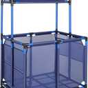 Pool Storage Bin Cart with Noodle Holder, Rolling Pool Storage Organizer Top Shelf Nylon Mesh Basket for Goggles, Floats, Balls, and Floats Equipment