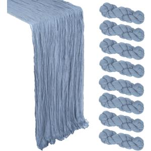 8 Pack Dusty Blue Cheesecloth Table Runner 10Ft Spring Gauze Cheese Cloth Table Runner 120 Inch Boho Sheer Rustic Fabric for Home Decor Bridal Baby Shower Wedding Decoration