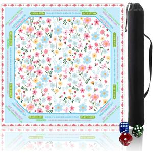 Mahjong mat for Table/31.5lnch/American Mahjong Table Cloth with Rules mats with Drawstring Bag,Noise ReductionAnti-Slip Game mat for Table,for Mahiona/PokerBoard Games/Card Games (Little Flower)