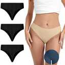 OVRUNS Seamless Thongs for Women 3 Pack No Show Thong underwear High Waist Invisible Panty Liners Workout G-String, Size M