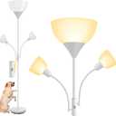 Floor Lamps for Living Room, Standing Lamp, 9W Torchiere Floor Lamps with 4W Reading Lamps, 2700K LED Beads, 50,000hrs Lifespan, Rotary Switch, Bright 71" Tall Stand up Light for Bedroom, White (White Torchiere Floor Lamp)