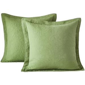 WINLIFE 100% Cotton Quilted Euro Sham Covers, 2 Pack Cotton 26'' x 26'' Pillow Covers, Soft and Breathable Euro Shams, Square Pillow Shams, Olive Green