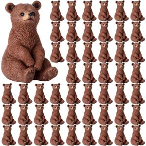 100 Pcs Brown Resin Bear Figurines Bulk Mini Resin Bear Miniature Realistic Animals Family Figures Toy Set Adorable Garden Accessories for Mini Cupcake Toppers Micro Landscape Bookcase Scene