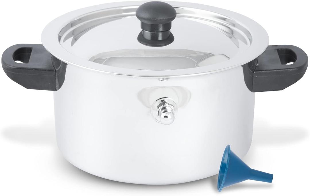 Stainless Steel Milk Boiler Pot, Double Wall Milk Cooker with Whistle and Funnel, Silver (1.5 Quart)