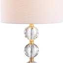 JONATHAN Y 25.25" Clear and Brass Gold Crystal Table Lamp, Modern Glam Faceted Orb Bedside Lamp with White Linen Drum Shade for Living Room Bedroom, LED Bulb Included JYL5017A