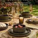 Dinnerware Set for 6, Ceramic Ribbed Plates, Bowls, Dishes