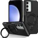 for Samsung Galaxy S23 FE 5G Case, Armour Silicone TPU Bumper Cover Galaxy S23 FE 5G with Rotable Ring Stand, Military Shockproof Protective Cell Phone Case for Samsung S23 FE 5G Black