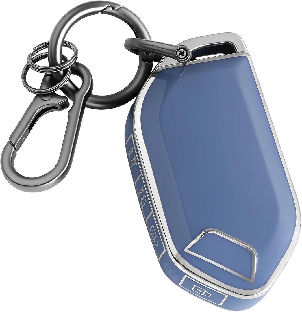 ELOHEI Key Fob Cover for Kia with Keychain, Key Fob Case for 2024 2025 2026 Kia K5 Sorento Forte Soul Telluride (Silver Edge Blue)