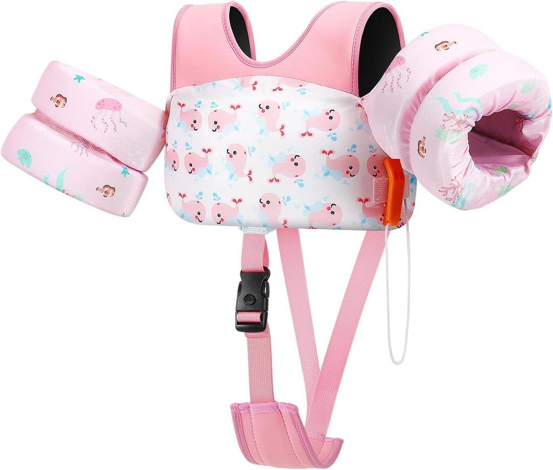 HeySplash Toddler Swim Vest, Toddler Floaties Fit 13-30/22-44 Lbs,Kids Swim Jacket with Adjustable Strap, Arm Floaties Water Wing Arm Band for Children Learn to Swim, Puddle Sea Beach Jumper Boy Girl (B-6-15kg Whale)