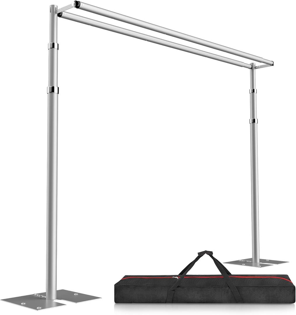 EMART Backdrop Stand Heavy Duty 10x10Ft, Double Crossbar Pipe and Drape Photo Background Support Kit, Adjustable Metal Frame with Flat Base for Wedding Birthday Party Decoration (1010FT, Silver)