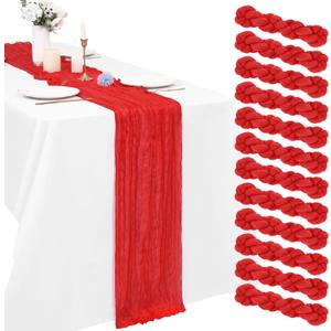 12 Pack Red Cheesecloth Table Runner 17 x 108 inch Table Runner Long Boho Cheese Cloth Gauze Semi Sheer Cheese Cloth Table Runners for Wedding Party Birthday Baby Shower