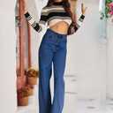 Womens Wide Leg Jeans High Waisted Straight Leg Stretchy Baggy Trendy Casual Denim Pants with Pockets (L)