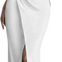 SOLY HUX Women's Bodycon Midi Dress Casual Sleeveless Square Neck Ruched Wrap Split Long Dresses (Medium, Plain White)