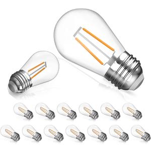 15 Pack Replacement Bulbs for String Lights, 2W S14 Shatterproof Waterproof LED Outdoor Light Bulbs, 2700K Soft White, E26 Base, AC120V, 150LM, Not Dimmable