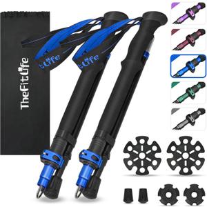 Thefitlife Collapsible Trekking Poles For Hiking Lightweight Folding Walking Sticks For Men And Women With Extra-Long Foam Handle And Metal Flip Lock (100-120cm For Users 5'7" Or Under, Blue)