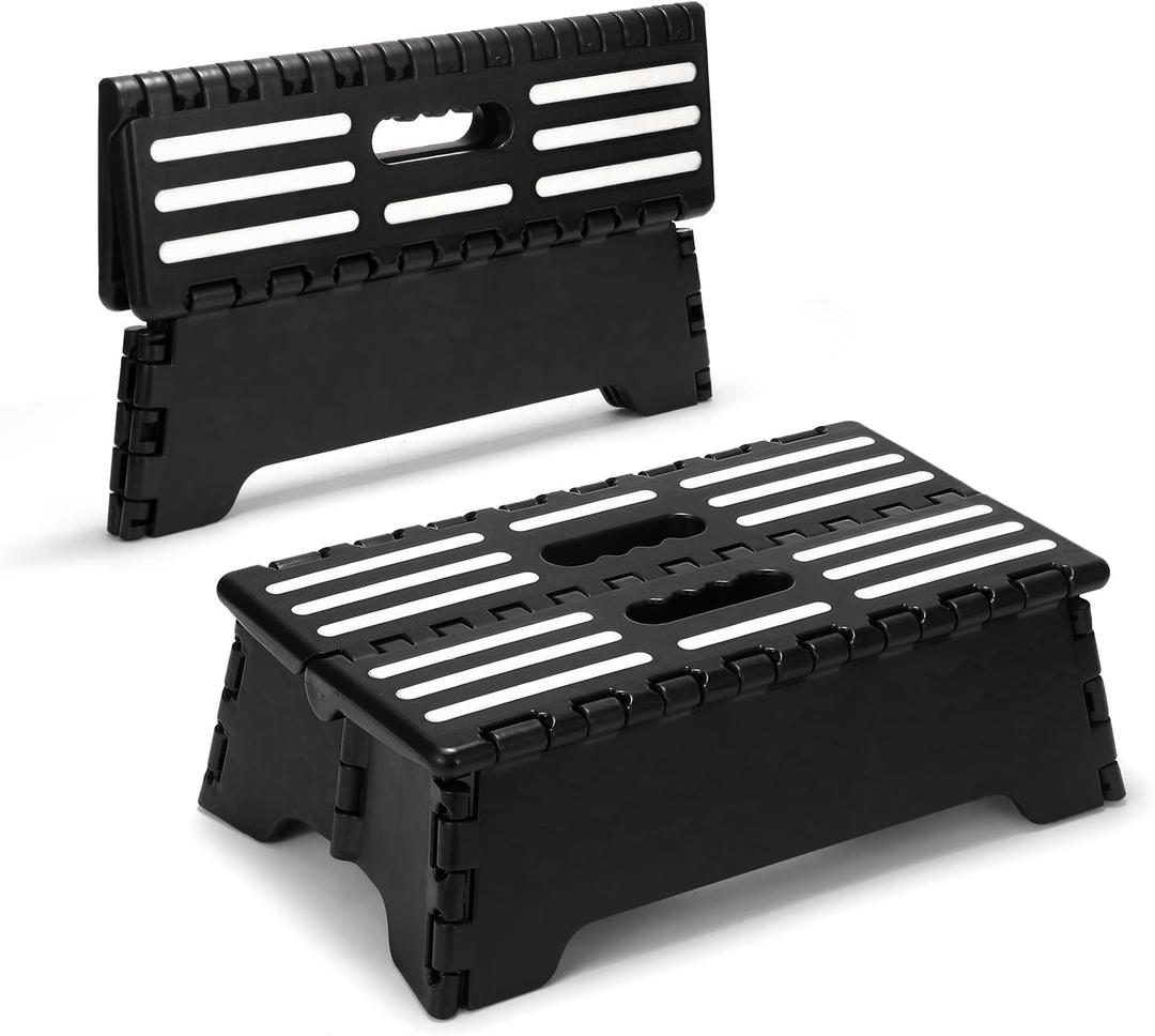 5" H Folding Step Stool for Adults & Elderly, 1 Pcs Lightweight Foldable Step Stool with Handle, Portable Collapsible Step Stool for RV, Kitchen, Bedroom, Black