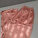 Satin Pajama Set – Christmas Red & Pink Striped PJs for Women & Men, Long Sleeve Button-Up Top with Pants, L