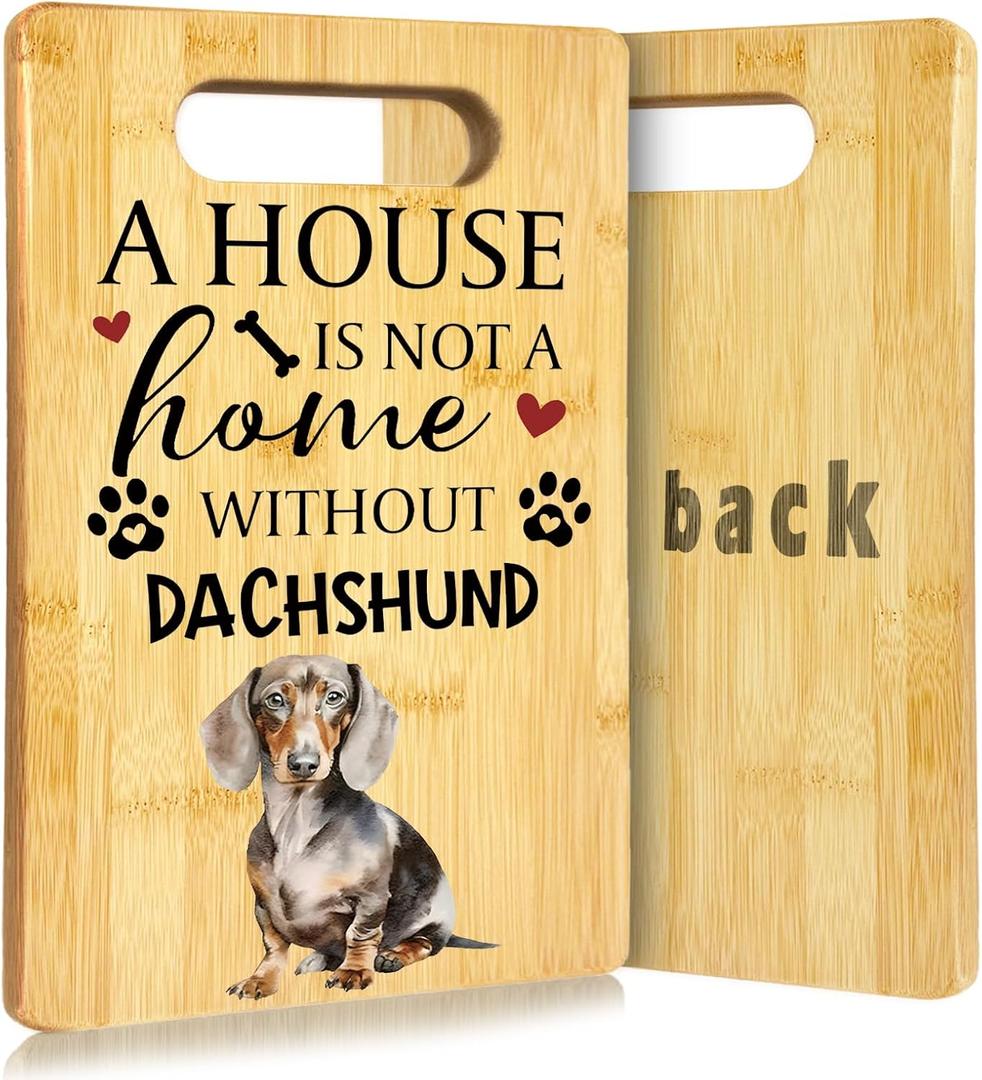 Dachshund Gifts Cutting Board, Gifts for Dachshund Lovers Women, Dog Kitchen Decor, Wiener Sausage Dog Decorative Bamboo Cutting Chopping Boards for Kitchen (11.2"L x 7.6"W)