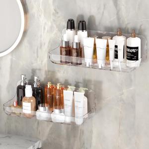 Clear Shower Shelves, 2 Packs Acrylic Bathroom Shelves, Self Adhesive, No Drilling, Transparent, Wall Mount Shower Caddy for Bathroom  Kitchen Storage (9.45" x 3.54" x 3.15")