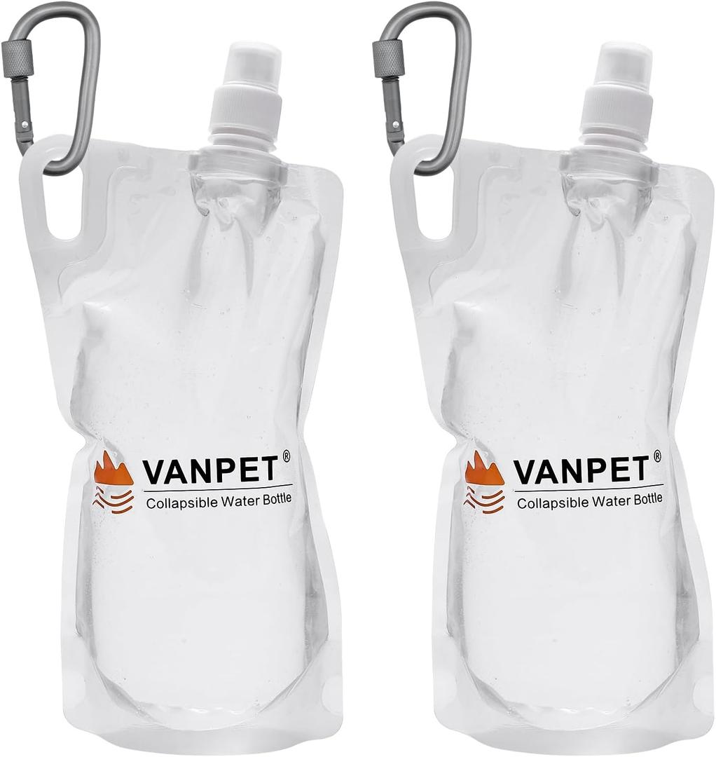 1L Hiking Collapsible Water Bottles, 33OZ BPA-Free Plastic Flasks, Reusable Drink Bags, Foldable Backpacking Water Bottle for Travel Camping Hiking (2-Pack)