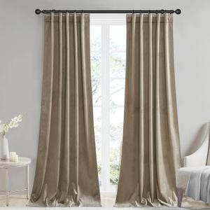 StangH 90 inches Long Camel Beige Velvet Curtains Light Blocking for Living Room, Farmhouse Home Decoration Drapes Thermal Insulated for Kids Nursery/Laundry, W42x L90, 2 Panels