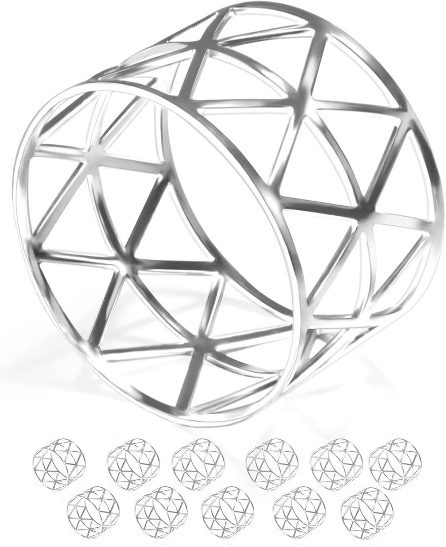 12 Pack Napkin Rings Holders Silver Color Hollow Design Dcor Dinner Party Wedding Christmas Gathering (Silver)