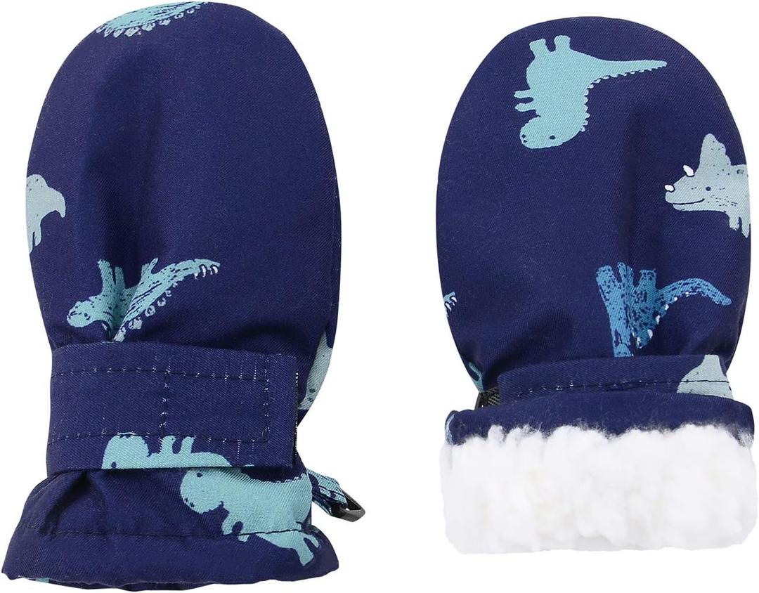 American Trends Lined Fleece Toddler Mittens Winter Warm Gloves Child Ski Waterproof Snow Baby Mittens for Boys Girls (S (Fits 6-18 Months) No Thumb, Deep Blue)