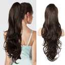 Flufymooz 26" Ponytail Extension, Long Wavy Curly Claw Clip in Ponytail Hair Extensions, Natural Synthetic Hairpiece for Women Daily Wear(Dark Chocolate Brown)