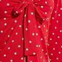 Women Y2k Polka Dot Bow Tie Front Split Hem Peplum Crop Tops Coquette Sweetheart V Neck Long Sleeve Fall Shirts (Red, S)
