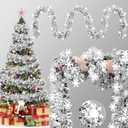100 ft Christmas Tinsel Garland Metallic Garland Light Glittering Decoration for Valentine Birthday Wedding Party Holiday Festivities Indoor Outdoor Home Supplies(Silver, Snowflake)