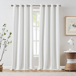 JINCHAN 100% Blackout Curtains for Bedroom, 96 Inch Length Linen Textured Drapes for Living Room, Thermal Insulated Full Light Blocking Curtains, Grommet Top Window Treatments 2 Panels Heathered White (50"W x 96"L (Pack of 2), 100% Blackout Off White)