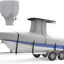 RVMasking Upgraded 1200D T-Top Boat Cover 100% Waterproof Heavy Duty Tear-Resistant Polyester with Motor Cover for Center Console Boat with T TOP Roof, 20'-22' Long Beam Width up to 106", Gray