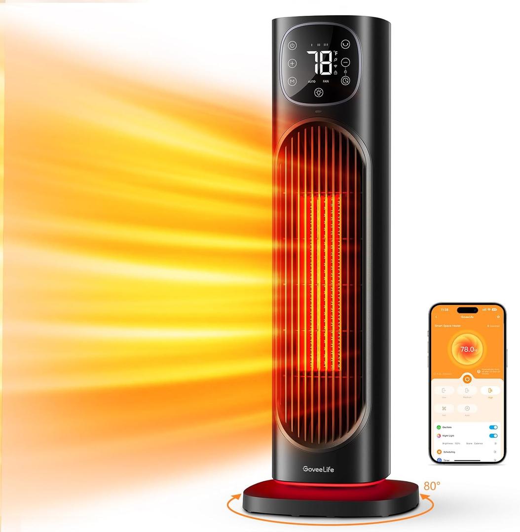GoveeLife 24 Space Heater - Smart Electric Heater
, Smart Electric Ceramic Heater with Thermostat and RGB Light