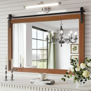 Farmhouse Mirror 40x30 Inch, Brown Rustic Bathroom Mirror Vanity, Wood Framed Rectangular Wall Decorative Mirrors for Entryway, Living Room, Courtyard