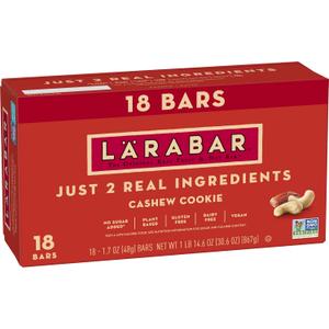 Larabar Cashew Cookie, Fruit and Nut Bars, Gluten Free and Vegan, 30.6 oz, 18 Ct (EXP 06/21/26)