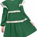 Haloumoning Girls Long Sleeve Dress Kids Ruffle Babydoll Dress Casual Party Swing Dresses 5-14 Years (Green,160)