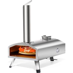 12 Portable Wood Fired Pizza Oven - Stainless Steel Pellet Pizza Stove with Rotating Stone for Outdoor Cooking, Backyard & Camping