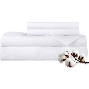 ROYALE LINENS 300 Thread Count 100% Long Staple Combed Cotton Sheet Set - 4 Piece Queen Bed Sheets - 1 Fitted, 1 Flat & 2 Pillow Cases - Soft Cool & Crisp Sheet Set (Queen, White)