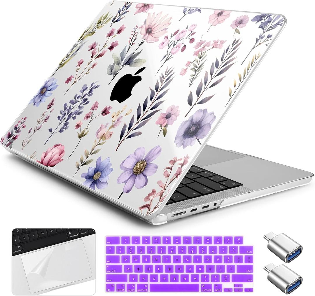 for MacBook Pro 14 inch Case 2026 2025-2021 Release M5 M4 M3 M2 M1 Pro/Max A3427 A3426 A3434 A3112 A3185 A3401 A2918 A2992 A2779 A2442,Case&Keyboard Skin&Trackpad Film&2 OTG, Garden Flowers