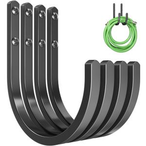 Garden Hose Holder Wall Mount - Aluminum Hose Hanger for Outside, Durable Wall-Mounted Hose Holder for Garden & Outdoor Use4 Hooks (Black)