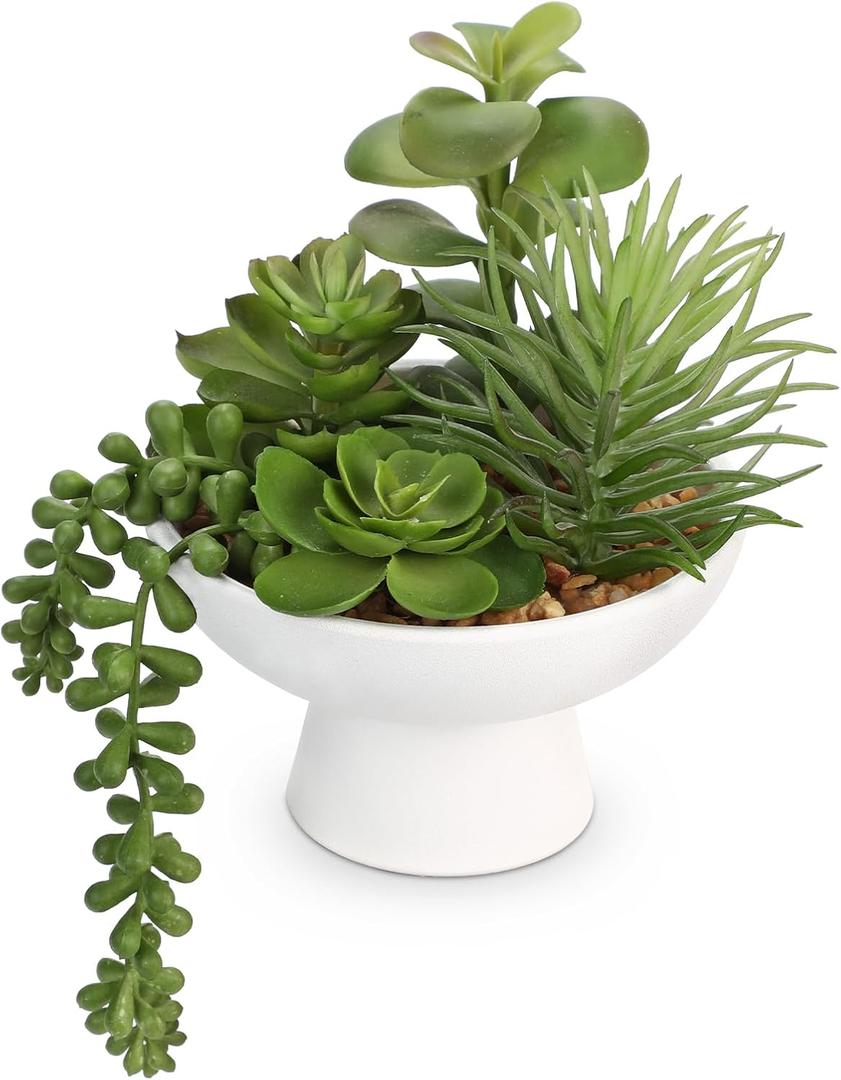 8.7 Small Succulents Cacti Plants Artificial in Ceramic Pots Potted Faux Succulent Arrangement with High Bowl Planter Fake Desk Succulents Cactus Plants for Home Bathroom Shelf Table Indoor Decor (# Succulent Style 2)