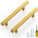 Ravinte 10 Pack Gold Cabinet Handles 4 Inch Brushed Brass Square Cabinet Pulls Gold Hardware for Kitchen Cabinets - 6-3/8 Inch Total Length