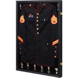 KCRasan Military Uniform Display Case - Police Uniform Display Frame - Uniform Shadow Box Wall Cabinet with Uv Protection Acrylic Door for Collection Military Uniform Black, 26.8"L x 2.52"W x 37.1"H