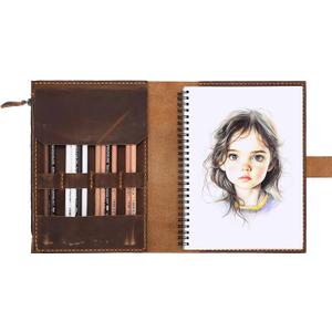 Leather Sketchbook Cover for A5/5.5"x8.5" sketch pads - Handmade Genuine Leather Artist Case with Pencil Holder & Zipper Pocket, Professional Drawing Supplies (Brown, 5.5"x8.5")
