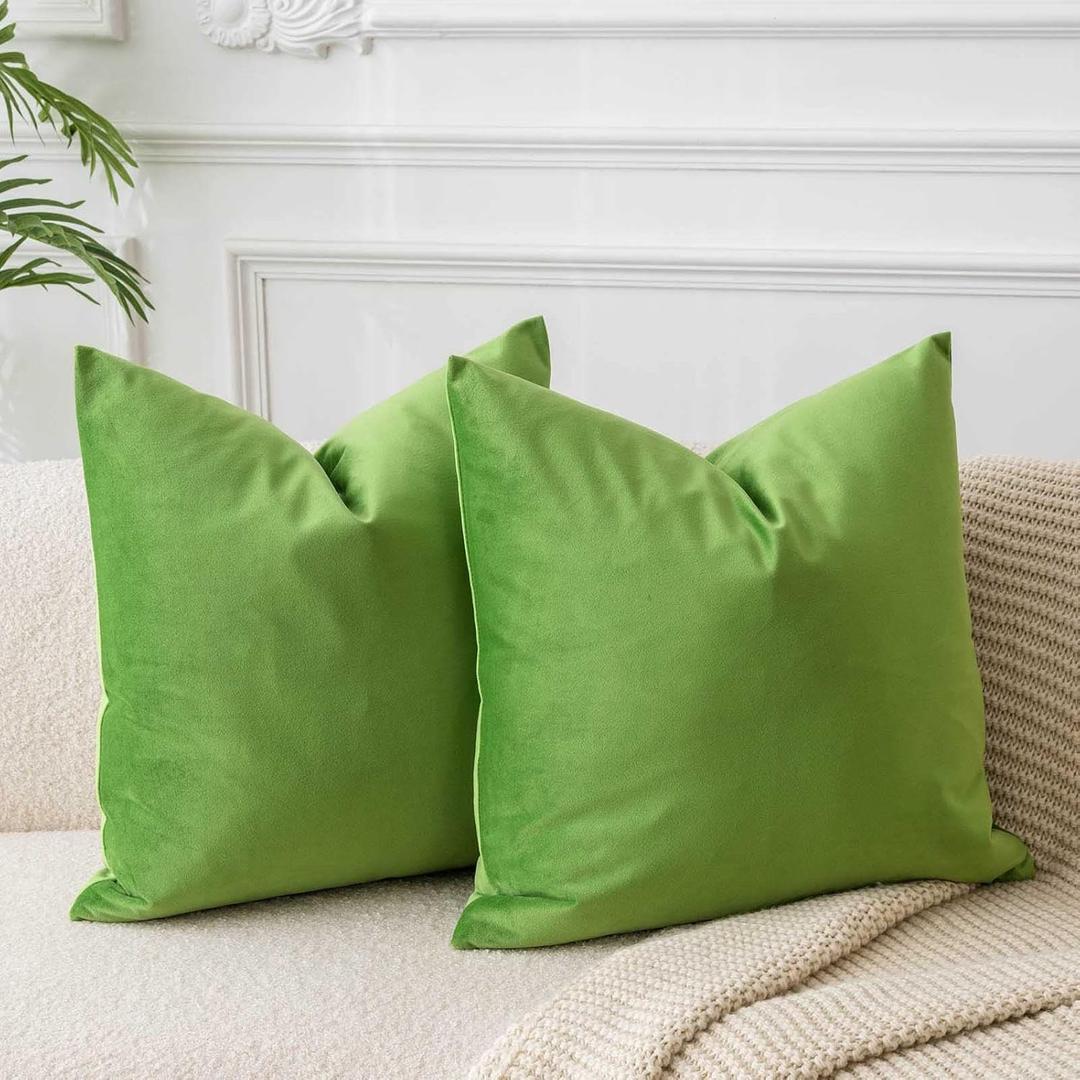 JUSPURBET Apple Green 28x28 Velvet Throw Pillow Covers Set of 2, Decorative Solid Soft Pillow Covers for Couch Sofa Bed
