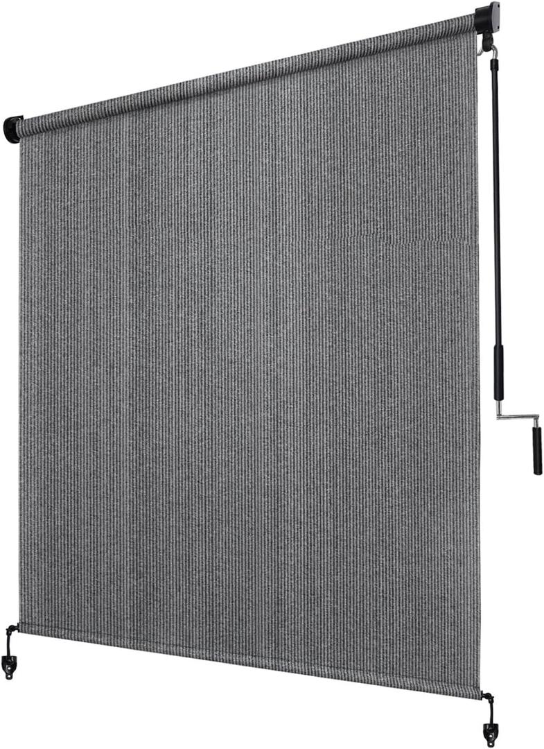Shade&Beyond Outdoor Roller Shades with Splicing Design, 8' W x 8' H Cordless Patio Roll Up Blinds, Exterior Shade Cloth Roll for Porch, Gazebo, Pergola, Balcony, Gray