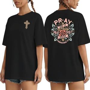 Christian Shirts for Women Oversized Faith Tshirt Jesus Cross Graphic Tee Religious Sayings Bible Verse Inspirational Tops, M