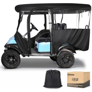 10L0L Golf Cart Driving Enclosure for 4 Passenger Club Car Precedent 94.5'' L Extended Roof Deluxe 600D Waterproof Windproof Heavy Duty Rain Cover with 4 Doors Clear PVC Side Mirror Openings